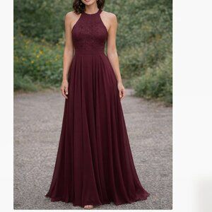 Lulus Burgundy Lace Halter Maxi Dress Formal Bridesmaid Women’s Size XS